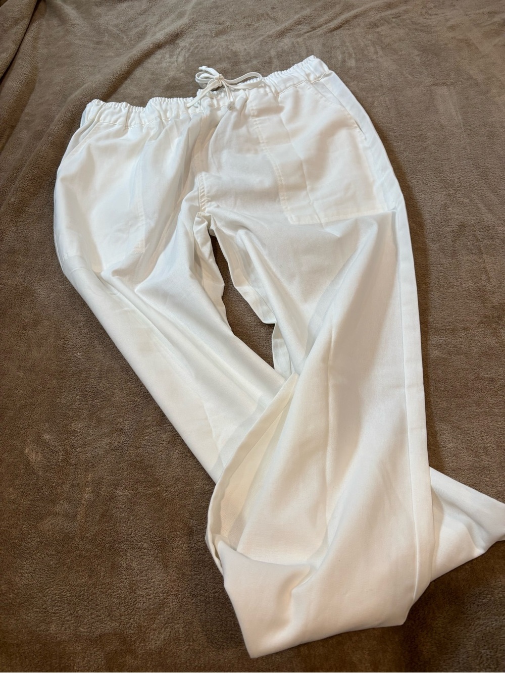 White Linen/Rayon Wide-Leg Women's Pants - Classic Elastic Waist